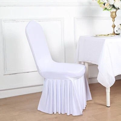 WHITE Ruffle Pleated Skirt Fitted Spandex Banquet CHAIR COVER Party Decorations - Image 1 of 4
