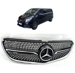 CALANDRE DIAMANT NOIR LOOK AMG MERCEDES CLASSE V W447 PHASE 1 2014-2019 LOGO 3D - Picture 1 of 8