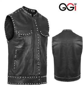 Motorrad Herren Biker Jäger Nieten gewachst Sohn der Anarchie Lederweste Weste - Bild 1 von 9