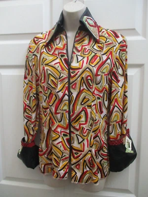 Camisa Disco Unisex Años 70 S/M Mangas Largas Estrás Cuero Cuello Puño Nueva Foto 1 de 4