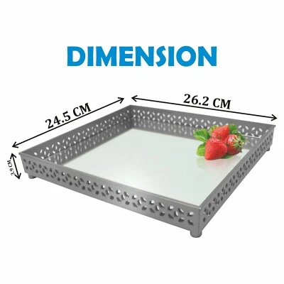Square Decorative Serving Tray Wedding Party  Dining Drinks Service Gift -Silver - Image 1 of 4