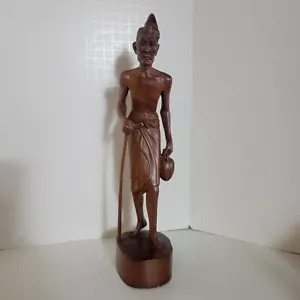 Vintage Balinese Hand Carved 12.5" Wooden Figurine Statue Old Man with Cane - Picture 1 of 6