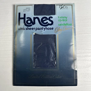 Vintage - Hanes - Ltd Edition Oleg Casini Ultra Sheer Navy Blue Pantyhose Plus F - Picture 1 of 4