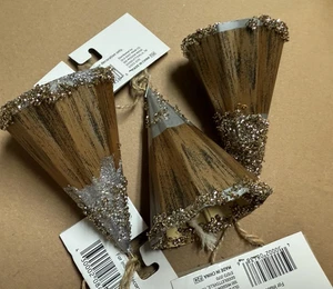 5pc Hanging Modern Christmas Tree Ornaments Gold & Silver Tone 4" - Picture 1 of 3