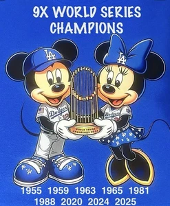 2 Los Angeles Dodgers World Series Champs Mickey Mouse Vinyl Stickers 5x4 Decals - Picture 1 of 1