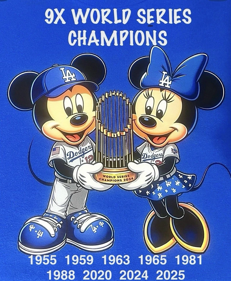 2 Los Angeles Dodgers World Series Champs Mickey Mouse Vinyl Stickers 5x4 Decals - Image 1 of 1