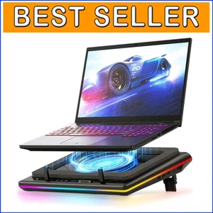 RGB Laptop Cooling Pad with Turbofan - Adjustable Speed for 15.6-21in Laptops - Afbeelding 1 van 10