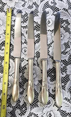 👌LOTE DE 4 CUCHILLOS C1932 LADY HAMILTON PLATEADOS NUEVOS FRANCESES HUECOS CENA 🍽  Foto 1 de 4