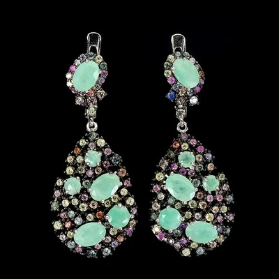 Pendientes de plata de ley 925 esmeralda ovalada 6x4 mm zafiro piedras preciosas naturales Foto 1 de 4