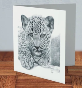 Leopard Cub Wildlife Greeting Card 15 x 15 cm by MJLArt - Picture 1 of 3
