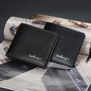 Man's Leather Short Wallet Multifunctional Foldable Wallet ID Card Pocket Purse - Picture 1 of 12