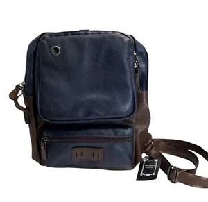 Sdiyabolo Shoulder Bag Unisex Fux Leather Blue/Brown - Picture 1 of 10