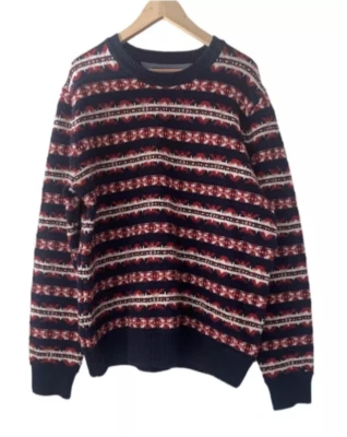 Tommy Hilfiger Mens Jumper Knit Lambswool Red White Navy Harry Fairisle Size XXL - Image 1 of 4