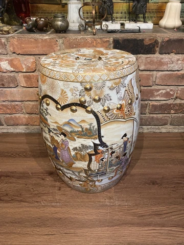 Antique Vintage Chinese Ceramic Garden Stool Cover