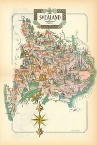 Svealand small pictorial map by Jacques Liozu. Sweden 1952 old vintage - Picture 1 of 1