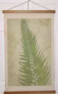 TROPICAL FERN LEAF WALL SCROLL ART TAPESTRY ROPE GREEN BROWN WOOD FRAME 37 X 23 - Picture 1 of 8