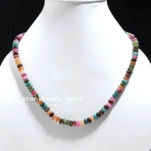 925 Sterling Silver Multi Tourmaline Quartz 8mm Rondelle Gemstone Ncklace 18" - Imagen 1 de 11