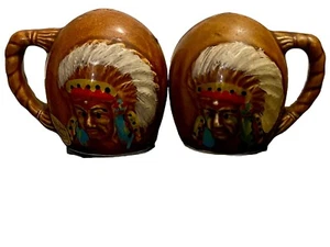 Vintage Thriftco Japan Wisconsin Longhorns Indian Chief Salt and Pepper Shakers - Picture 1 of 19