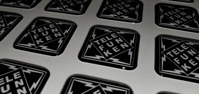 Custom Telefunken Logo Dome Epoxy Badge Sticker- Black & White - Image 1 of 4