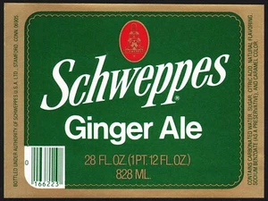 Vintage soda pop bottle label SCHWEPPES GINGER ALE 28oz size Stamford CT nrmt+ - Picture 1 of 2