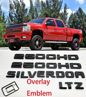 Overlay Matte Black Doors Rear Emblems Fit 2007-2018 Silverado Sierra 2500HD LTZ - image 1 of 4