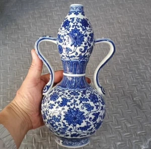 Beautiful Chinese Hand Painting Blue&white Porcelain FlowersCalabash Vase - Picture 1 of 5