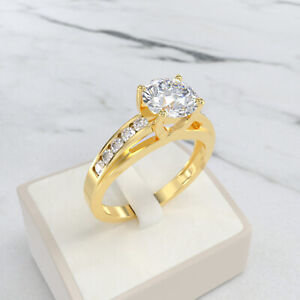 Yellow Gold Engagement Ring Channel Setting Simulated Diamonds 10k 14k 18k SS925