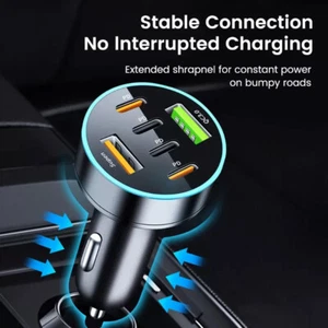 120W Fast Car Charger 4 Port Adapter Cord Cable For iPhone 16 15 14 13 Pro Max X - Picture 1 of 8