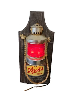 VINTAGE Stroh's Beer Red Light Nautical Lantern Illuminated Bar Sign WORKS - Picture 1 of 1