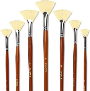Artist Fan Paint Brush Set Of 7 White Hog Bristle Natural Hair Antishedding Brus - Picture 1 of 6