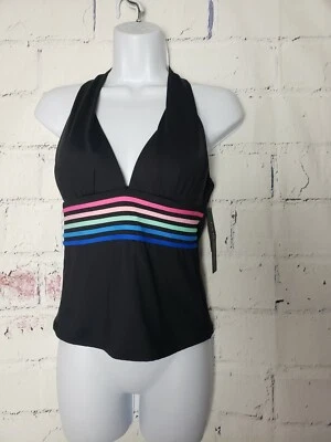 La Blanca Swimwear Tankini Top only Size 8 Black Halter Tie V-neck New w/ Tags - Image 1 of 4