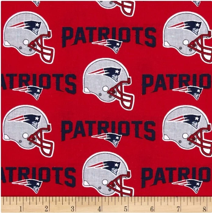 21"L x 60"W NFL New England Patriots Light Grey Helmet Logo Red Cotton Fabric - Image 1 of 1