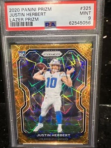 2020 Panini Prizm Justin Herbert Orange Lazer Prizm Rookie RC PSA 9  Chargers