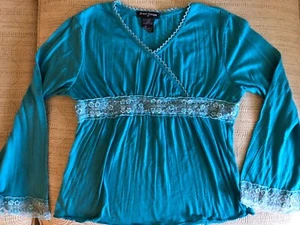 Vintage 90s girls size M 10 bell sleeve polyester 18 long top chest 14 beaded - Picture 1 of 5