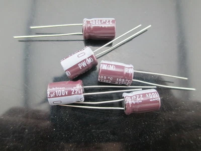 20pcs Nichicon PW 22mfd 100V 22UF long life electrolytic Capacitor 105℃ 8*11mm - image 1 of 3