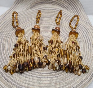 Menge 4 Deko Perlen Schlüssel Quasten Vorhang Raffhalter Glas Rocailles Boho - Bild 1 von 4