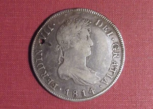 1814 NG GUATEMALA, SPANISCHE KOLONIALZEIT 8 REALES - SELTENE ART, STARKE DETAILS, GELOCHT - Bild 1 von 4