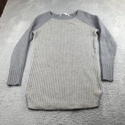 Suéter Athleta Mujer L Gris Blanco Tejido Lana Mezcla Cachemira Patrón Cálido Largo Foto 1 de 4
