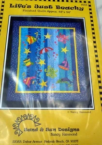 *VTG "LIFE'S JUST BEACHY" 44" x 54" QUILT Sand & Sun Sewing Pattern Uncut - Picture 1 of 2