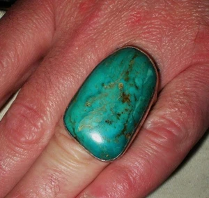 VINTAGE HUGE NAVAJO TURQUOISE STERLING SILVER RING W/ STAMPWORK SIZE 9 vafo - Picture 1 of 11
