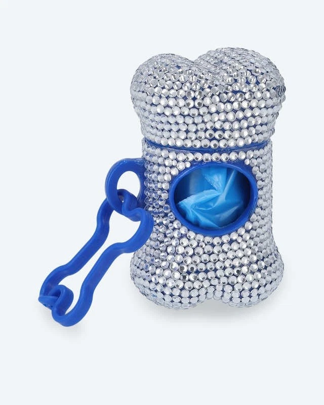 Hundebeutelspender blau in Beißknochen-Form mit Strasssteinchen P408 - Bild 1 von 1