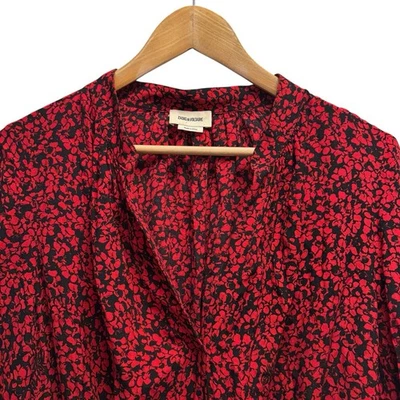 Zadig & Voltaire Women's Sz Medium Red Floral Viscose "Rinka" L/S Mini Dress euc - Image 1 of 4
