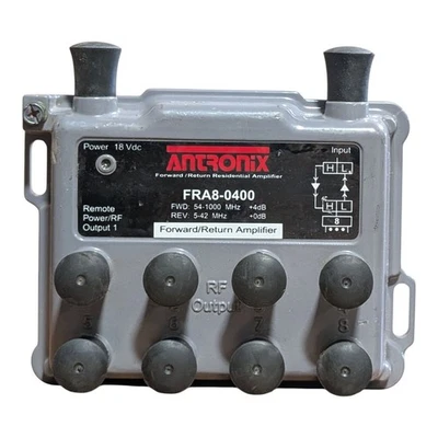 o'o'o . TV COAXIAL SPLITTER . 1 INPUT 8 OUTPUTs . ANTRONIX FRA8-0400 Amplifier - Image 1 of 4