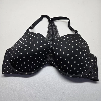 Victoria's Secret 女式文胸 34D 黑色波尔卡圆点正面闭合赛马背 — 第 1/4 张图片