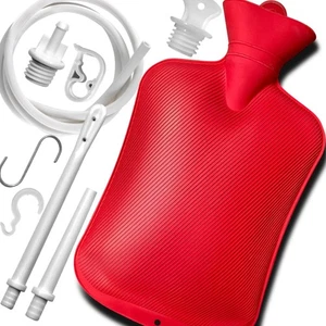 2L Home Enema Bag Kit with 2 Tips, 60 Inch Silicone Hose, Red, Red - Foto 1 di 7