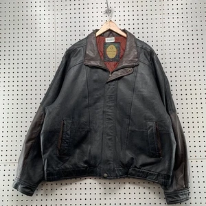 Vintage Members Only Leather Bomber Jacket Mens 3XL Black Brown Collar - Picture 1 of 20