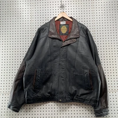 Vintage Members Only Leather Bomber Jacket Mens 3XL Black Brown Collar - Image 1 of 4