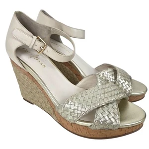 Sandalias de cuero con tacón de cuña Cole Haan Air para mujer 8 metálicas doradas marfil - Imagen 1 de 13