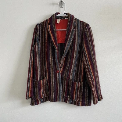 Blazer vintage años 70 para mujer L hilo multicolor un botón boho hippie a rayas Foto 1 de 4