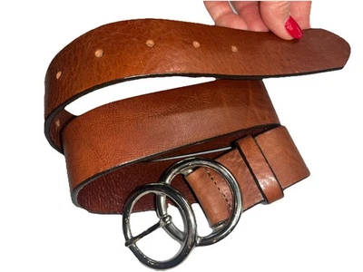 Silver Loops Ring Buckle Italian Leather Belt Brown Women's Size Med (25-31”)USA - Image 1 of 4